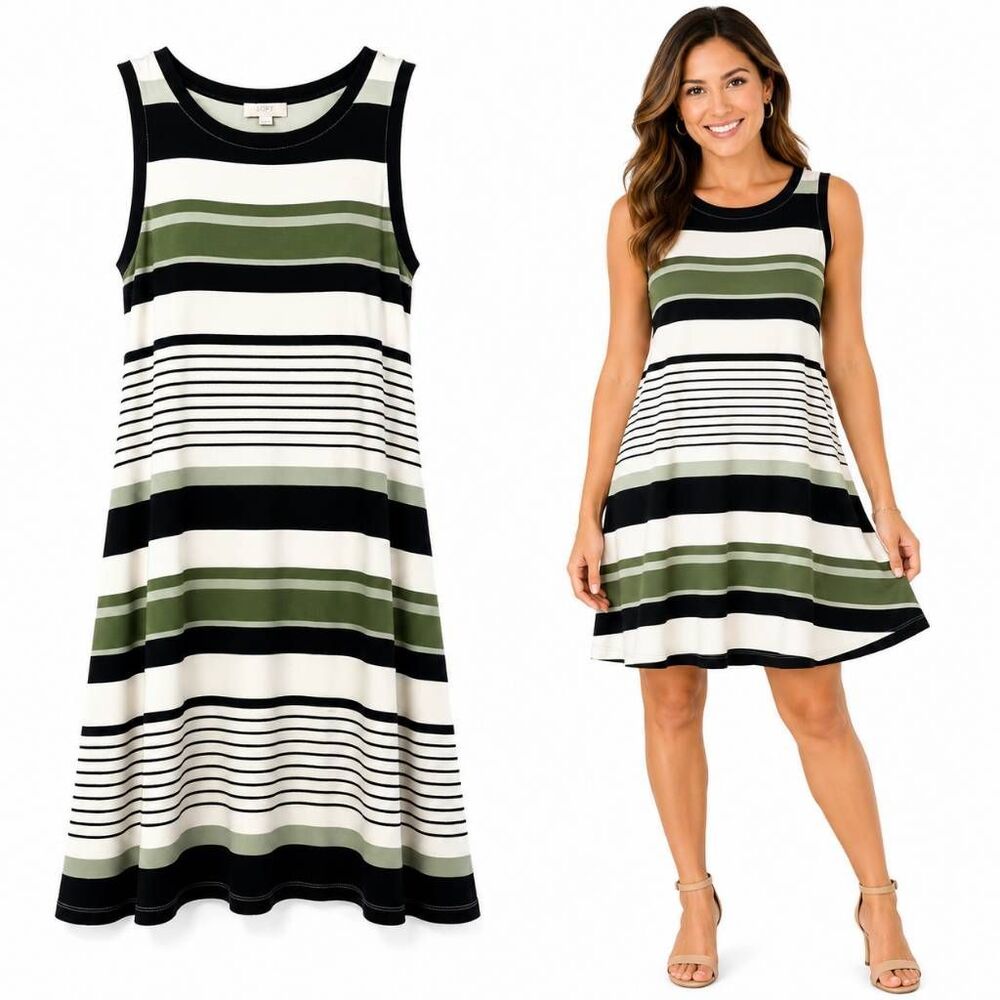 LOFT Outlet Petite Stripe Swing Dress LP Sleeveless
